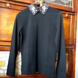 Club Monaco Black Sweater with Embellished Collar